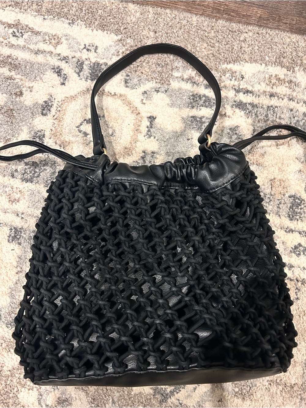 Elizabeth and James Black Mesh Market Shoulder Bag